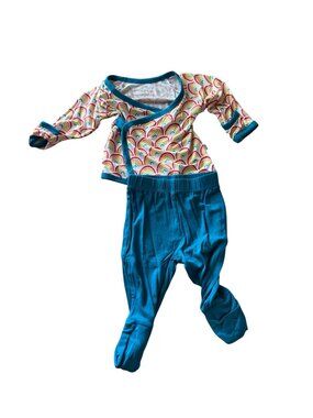 Little Sleepies Rainbow Kimono Top & Teal Footed Pants Set 0-3 Months Bamboo Bab